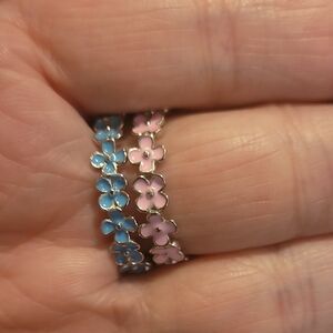 Floral Blue and Pink Women's Ring Set